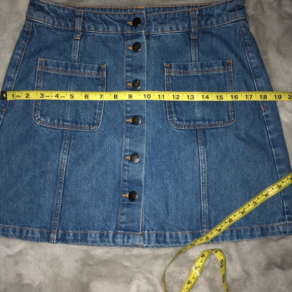 H & M DIVIDED Skirt Mini Button Front Blue Denim - Picture 8 of 10